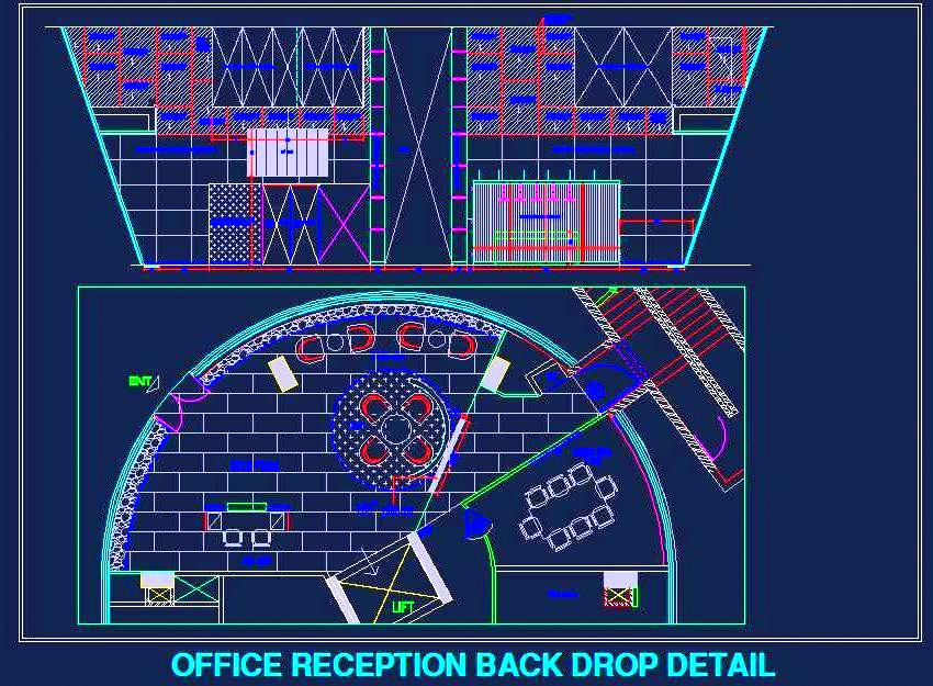 Office Reception Layout CAD with Inclined Glazed Facade